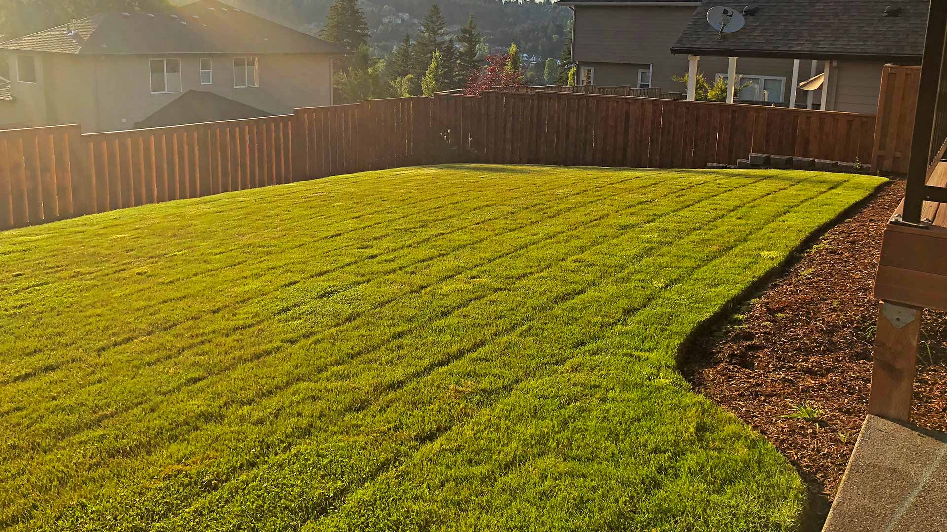 Lake Oswego, OR home back yard with fresh mowing lines.
