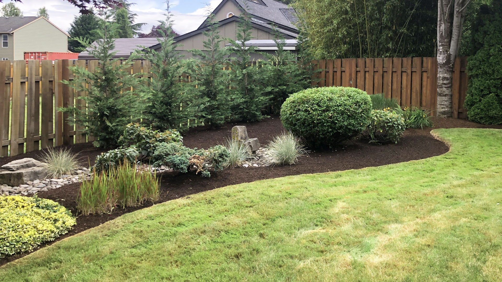 New landscaping installed at a home in Happy Valley, OR.