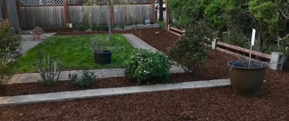 Landscape bed in Gresham, OR, with mulch and plants.