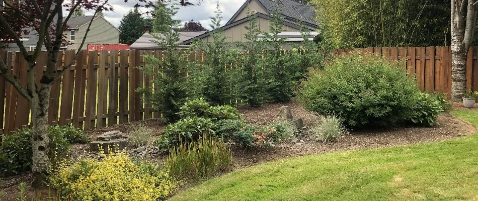 Landscape in Gresham, OR, with layered plants.