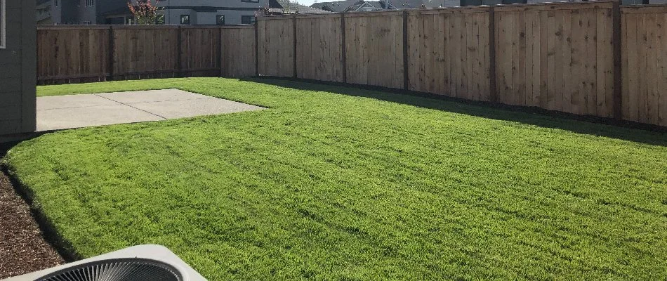 Lush green lawn in Gresham, OR, with a patio.