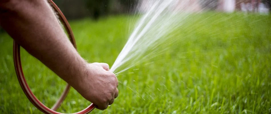 Man in Gresham, OR, watering a lawn.