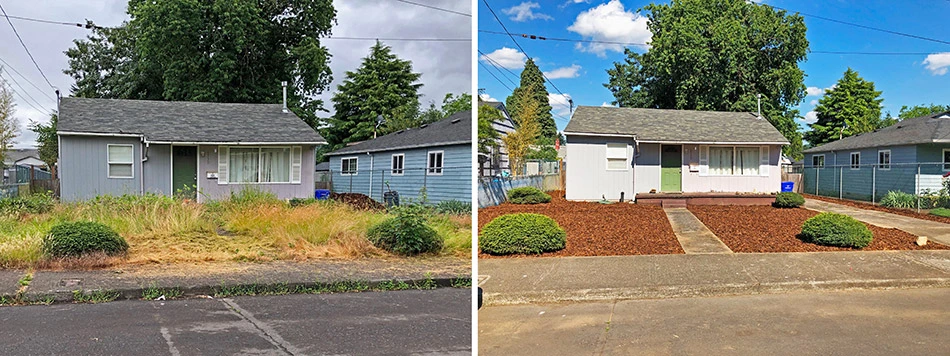 Yard cleanup before and after photo from Happy Valley, OR.