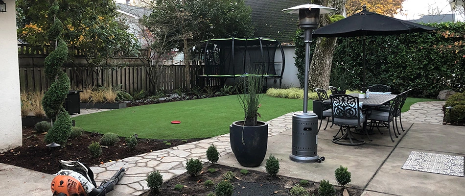 Artificial turf installed for backyard patio in Damascus, OR.