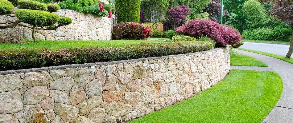 Retaining wall in Jennings Lodge, OR, with landscaping.